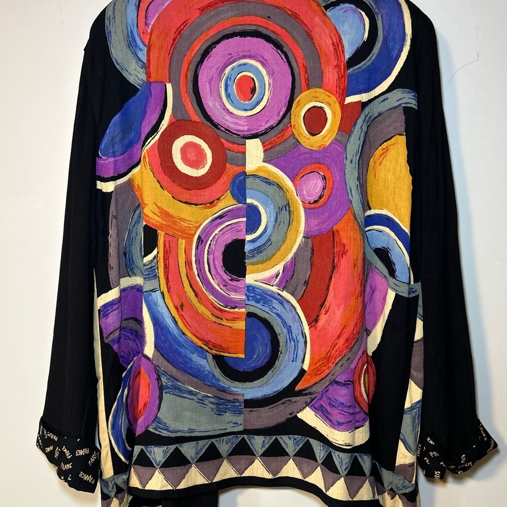 Vintage Carole Little art jacket size 12 rayon  gauze abstract Paris beaded trim - Picture 8 of 16